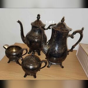 Silver Plated Kettle Creamer And Sugar Bowl Tea Set